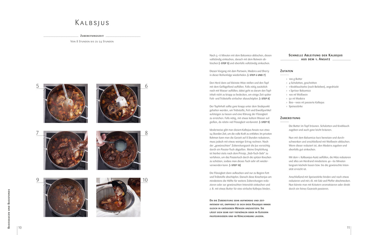 Entdecken Sie den Rezeptführer in „SAUCEN – DAS KOCHBUCH VON JENS RITTMEYER“ von Matthaes – DK Verlag. Mit zehn detaillierten Bildern führt es Sie fachmännisch durch die Zubereitung einer reichhaltigen Kalbsbrühe oder -sauce, die jedes Gericht verfeinert.